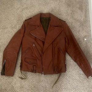 Vintage brown leather moto jacket